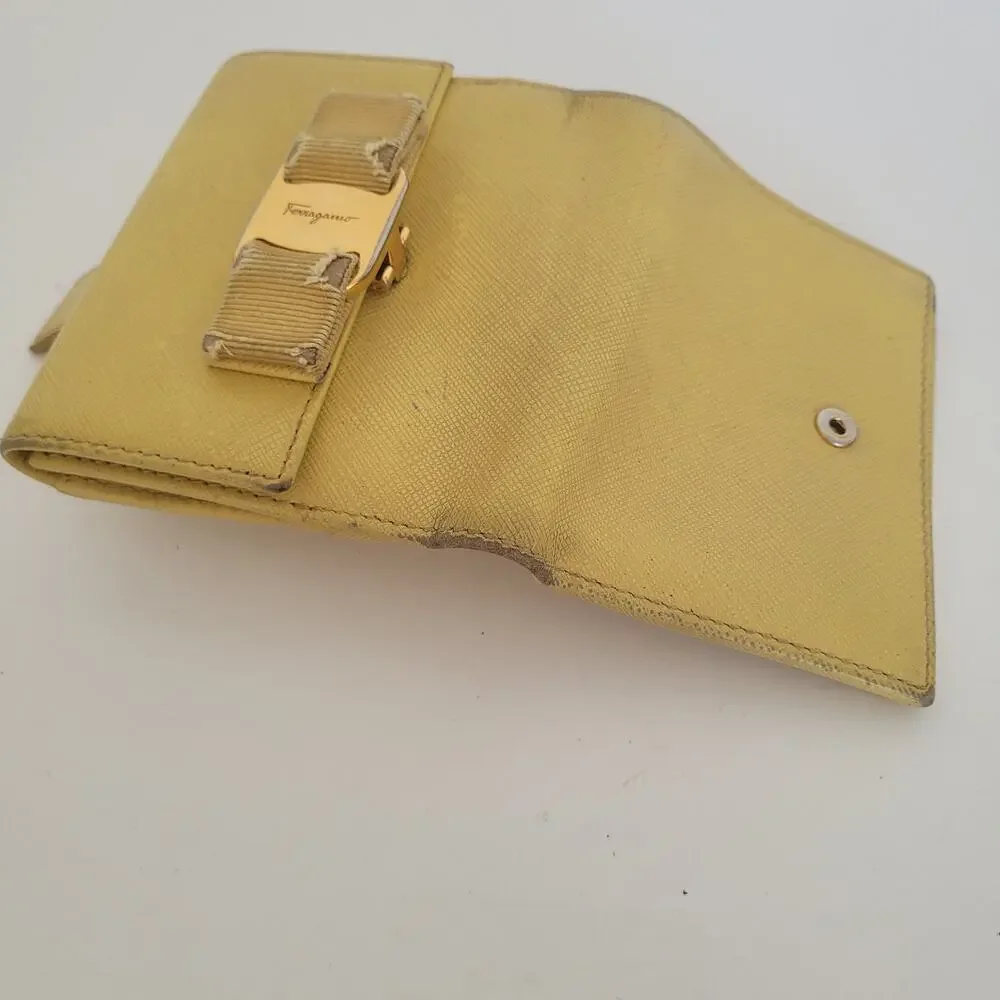 Salvatore‎ Ferragamo Vala Wallet Leather Yellow Small Compact Card Bill Fair